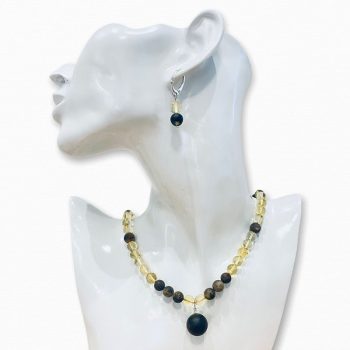Clear shiny and black matt amber bubble necklace and earrings