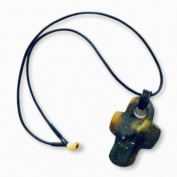 Men's neck pendant with black matt amber cross