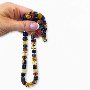 Men's dark amber necklace with light inlays