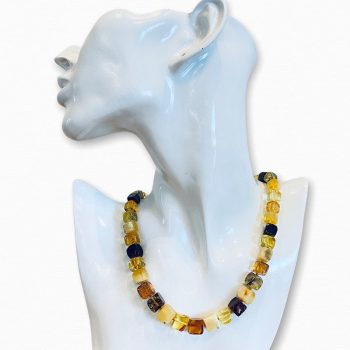Necklace of multicoloured amber cubes