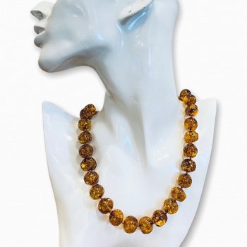 Honey coloured amber bubble necklace in irregular shapes
