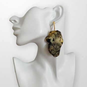 Distinctive luxury amber earrings in a combination of dark, yellow and clear amber