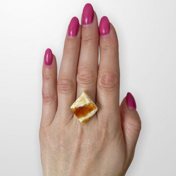 Honey and white combination amber earrings and ring set