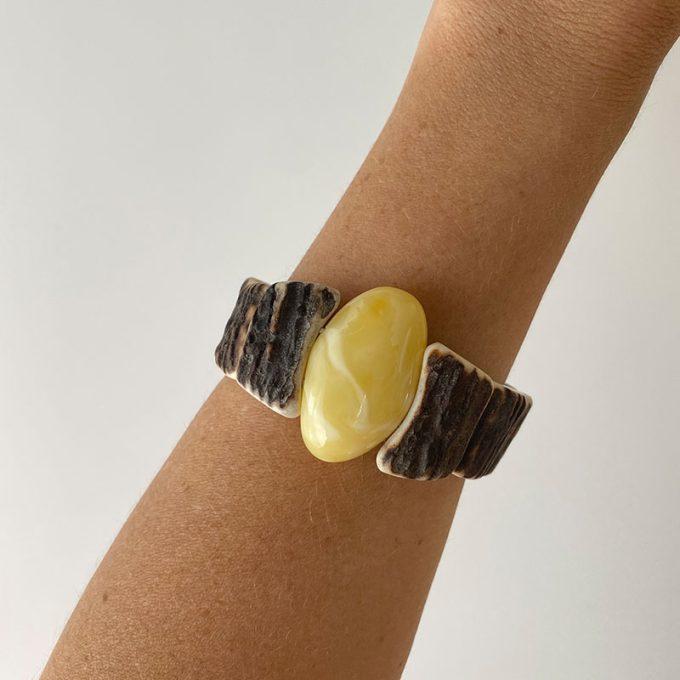 Expressive antler and marine amber bracelet