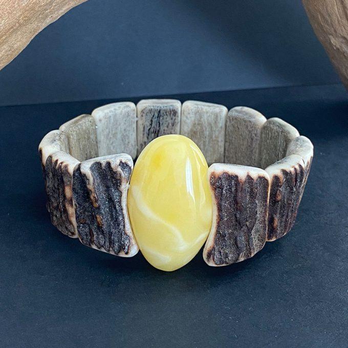 Expressive antler and marine amber bracelet