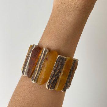 Massive and expressive moose horn and marine amber bracelet