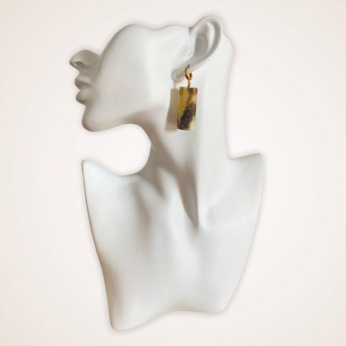 Luxury matt landscape amber cylinder earrings