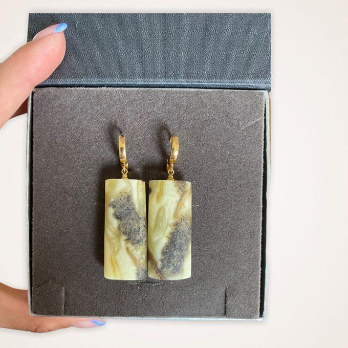 Luxury matt landscape amber cylinder earrings