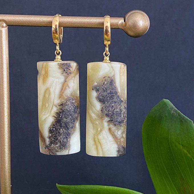Luxury matt landscape amber cylinder earrings