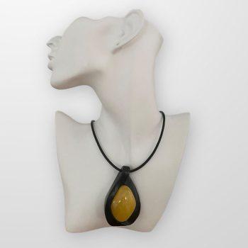 Expressive black oak and yellow marine amber necklace