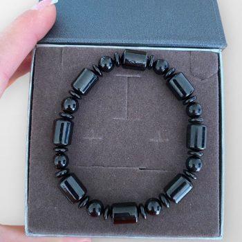 Men's bracelet in turned black amber