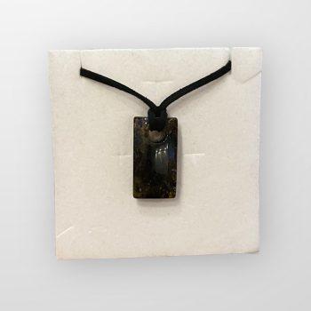 Stylish rectangular black amber men's necklace