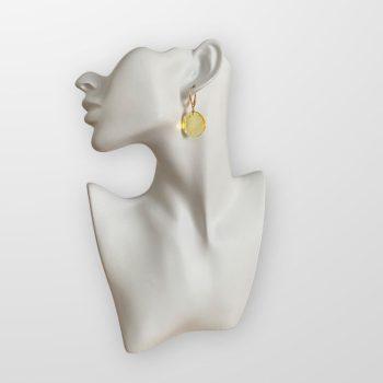 Stylish flat round clear amber earrings