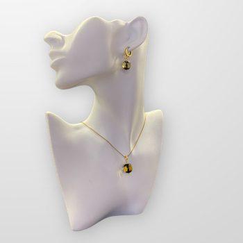 Green faceted amber pendant and dangle earrings set