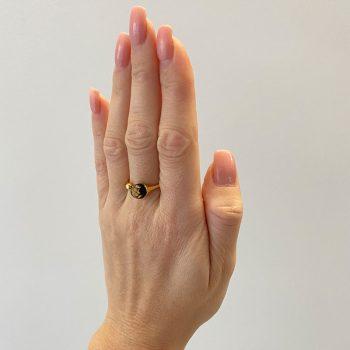 Stylish green faceted amber ring