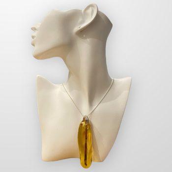 Expressive amber pendant with branch outline inside