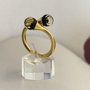 Stylish double green faceted amber ring
