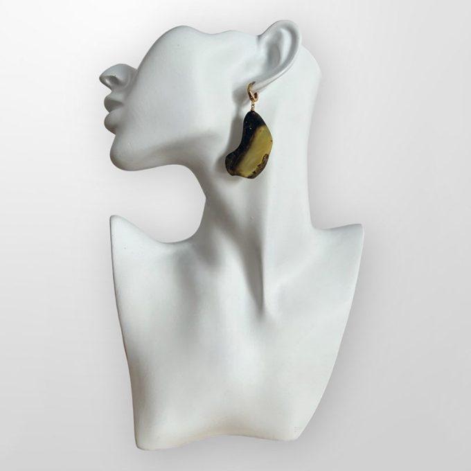 Chunky matt cut amber earrings in curved round shapes