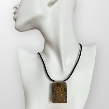 Delicate square amber and bark men's necklace