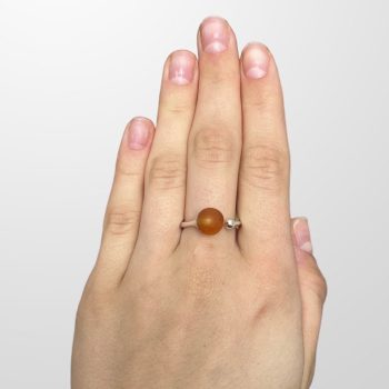 Elegant and youthful ball-shaped matt honey coloured amber earrings and ring set