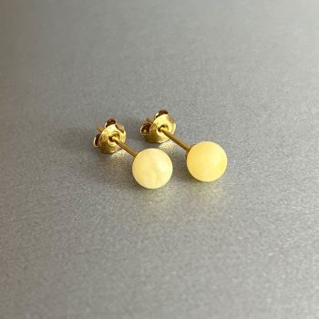 Fine ball-shaped matt yellow amber amber earring peg and ring set