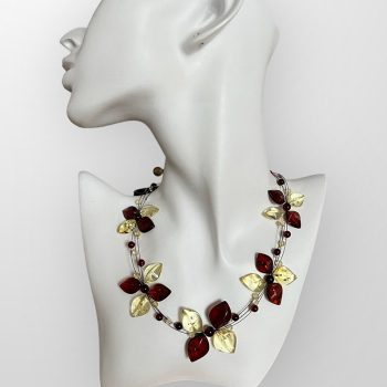 Expressive amber necklace in flower blossom and leaf shapes