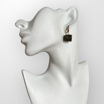 Delicate cube-shaped black amber pendant and earrings set