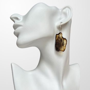 Expressive amber earrings with an abstract shape in dark and yellowish shades