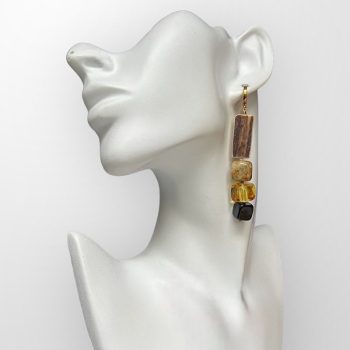 Fancy elk antler and amber cube earrings