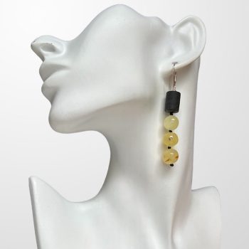 Striking black oak and spherical yellow amber earrings