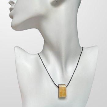 Stylish rectangular Wenge wood and yellow amber necklace
