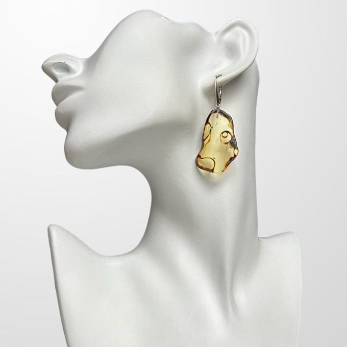 Fine butterfly wing shape clear amber earrings