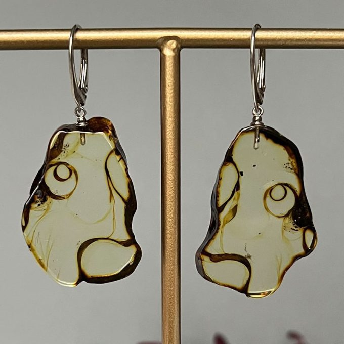 Fine butterfly wing shape clear amber earrings