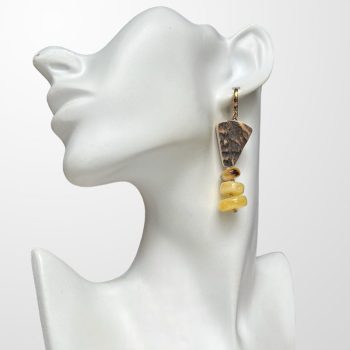 Expressive elk antler and yellow amber cap earrings