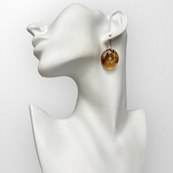 Adorable clear yellow amber earrings in amulet shape with spots