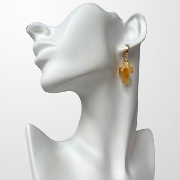 Fine cross earrings in shiny yellow amber
