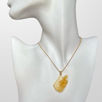 Fine engraved yellow amber neck pendant Hurrying turtle