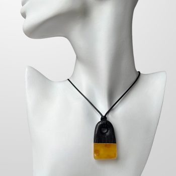 Expressive black oak and matt yellow amber necklace
