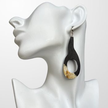 Expressive black oak and landscape amber earrings