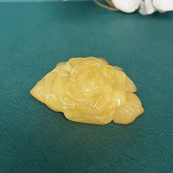 Magnificent engraved yellow amber pendant - brooch "Blooming Rose"