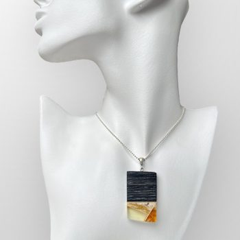 Gorgeous mosaic amber necklace with black oak