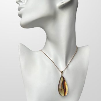 Solid drop-shaped clear amber neck pendant