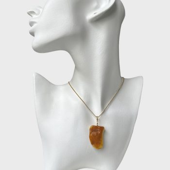 Stylish landscape amber with natural bark necklace