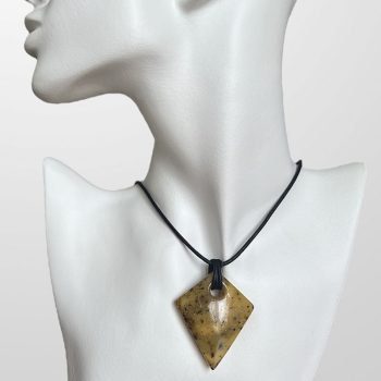 Stylish amber mossy necklace on leather cord