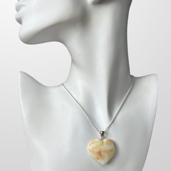 Delicate White Amber Necklace Beating Heart