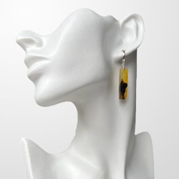 Delicate earrings in matt yellow amber with moss