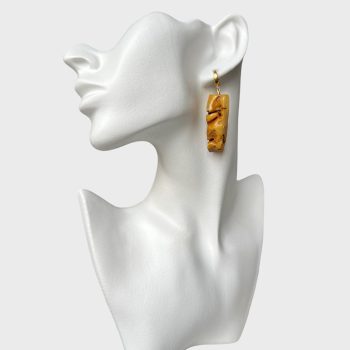 Solid natural amber with inclusions and bark earrings and ring set