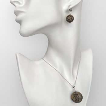Stylish set of frosted foam amber earrings and necklace pendant