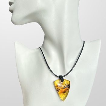 Stylish shield-shaped frosted clear amber with moss necklace