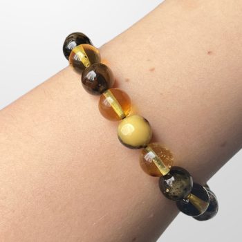Delicate clear and moss amber bracelet and earrings set